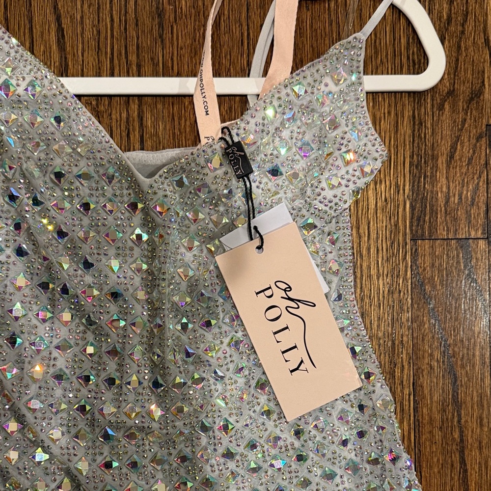 NWT: Oh Polly Silver Sparkle Mini Prom Dress - Picture 6 of 7